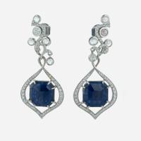 A Pair of Sapphire, Diamond, and 18K White Gold Earrings
