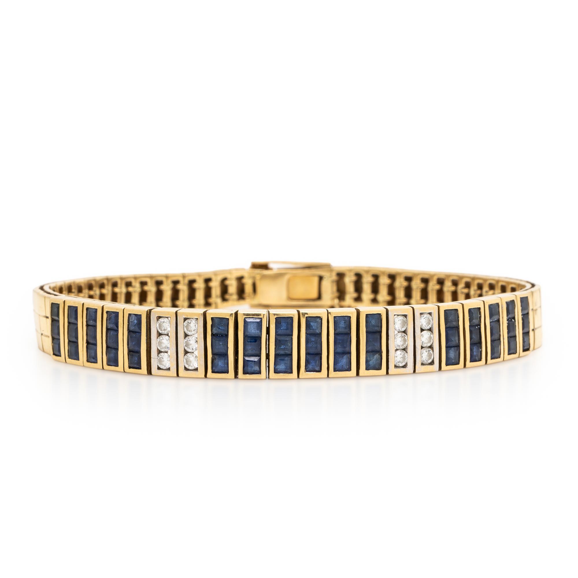 Sapphire, Diamond, and Yellow Gold Bracelet