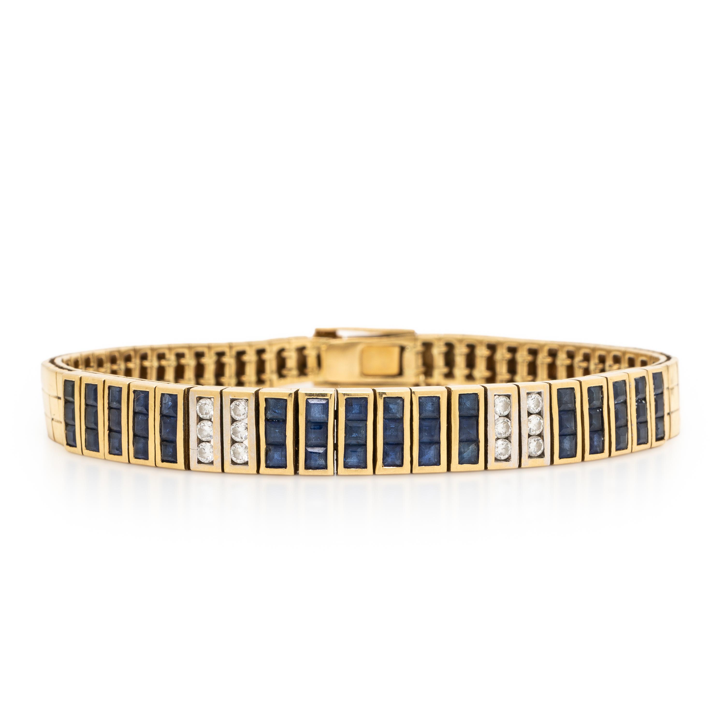 Sapphire, Diamond, and Yellow Gold Bracelet