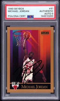A 1990 Skybox Michael Jordan Signed Autograph Basketball Card No. 41 (PSA 9 MINT AUTO) — Autograph obtained from Jordan by Make-A-Wish child in 1992 at Chicago Stadium