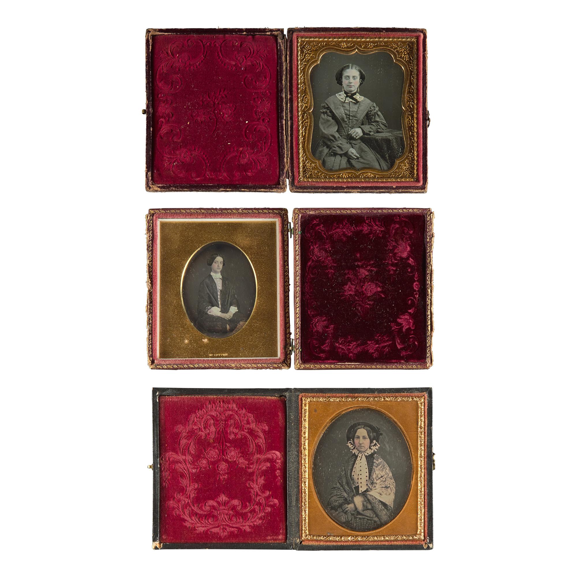 [Early Photography] Group of 21 Sixth Plate Daguerreotypes of Women