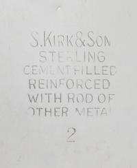 A Pair of American Silver Three-Light Candelabra, S. Kirk & Son, Baltimore, MD, having reeded arms supporting baluster form cups with f