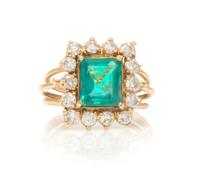 A Yellow Gold, Emerald and Diamond Ring, 3.20 dwts.
