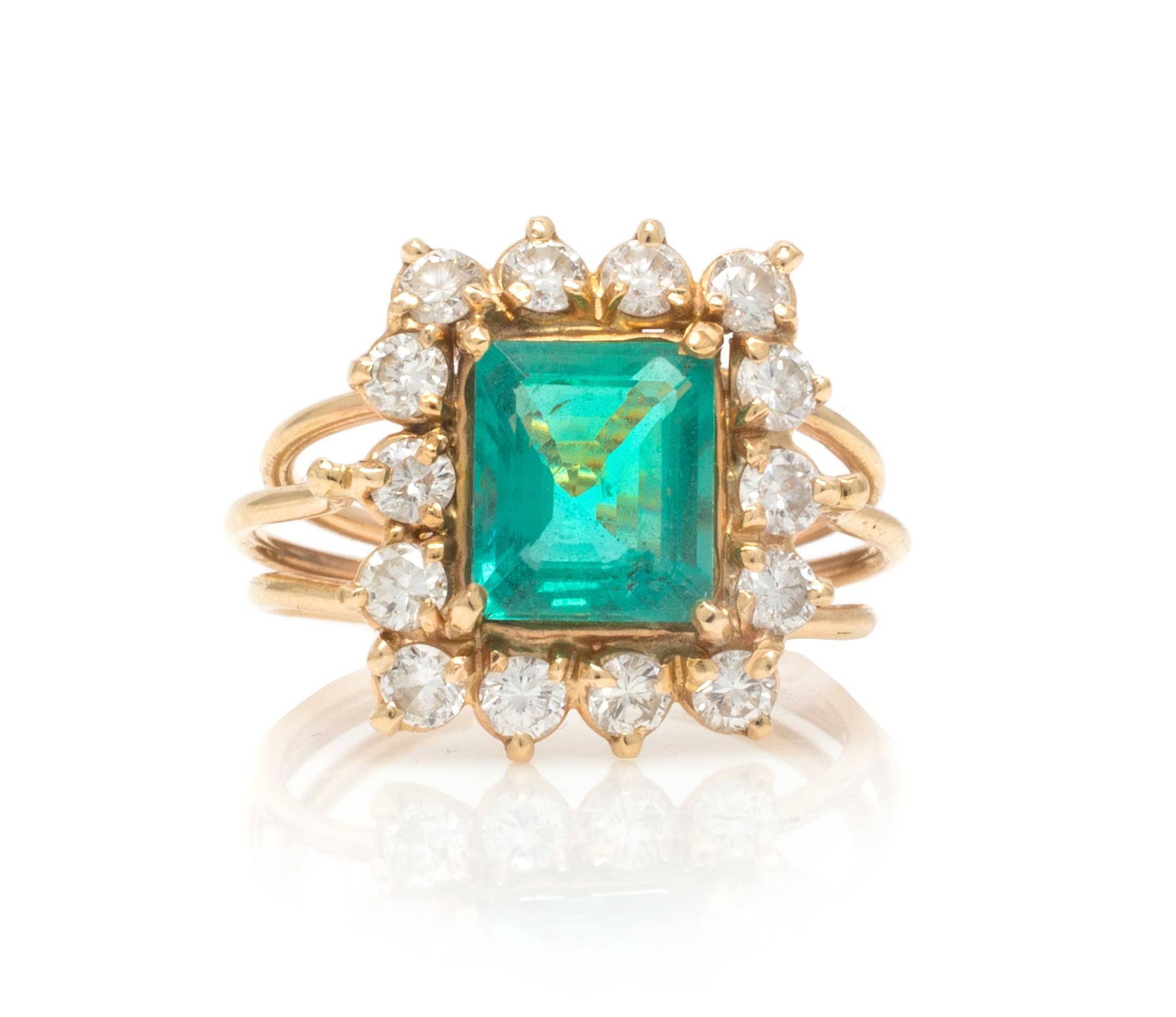 A Yellow Gold, Emerald and Diamond Ring, 3.20 dwts.