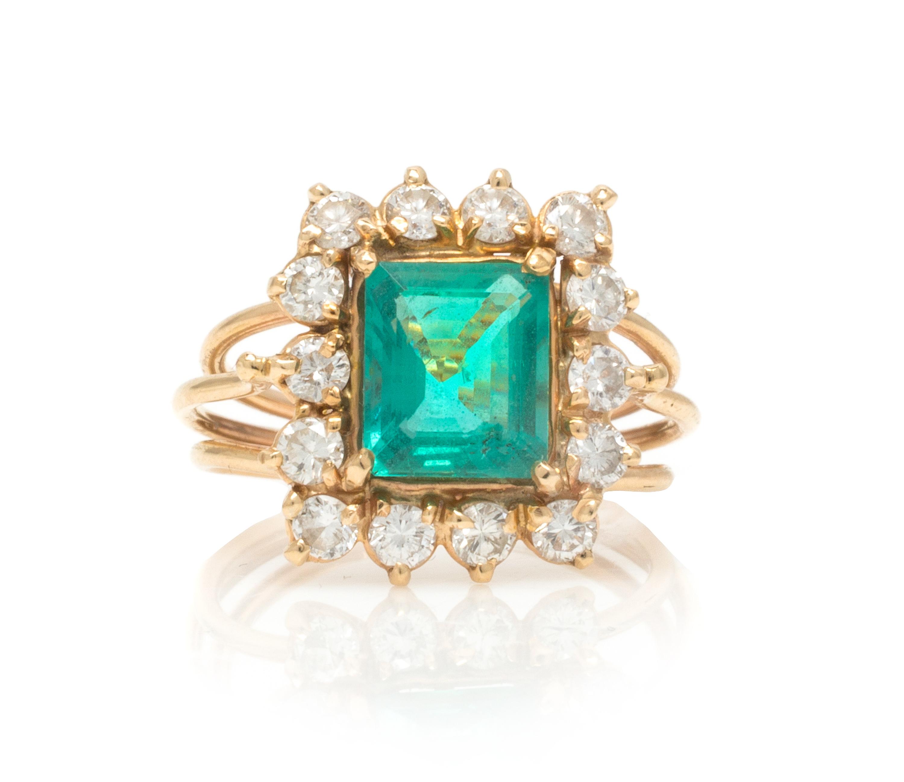 A Yellow Gold, Emerald and Diamond Ring, 3.20 dwts.