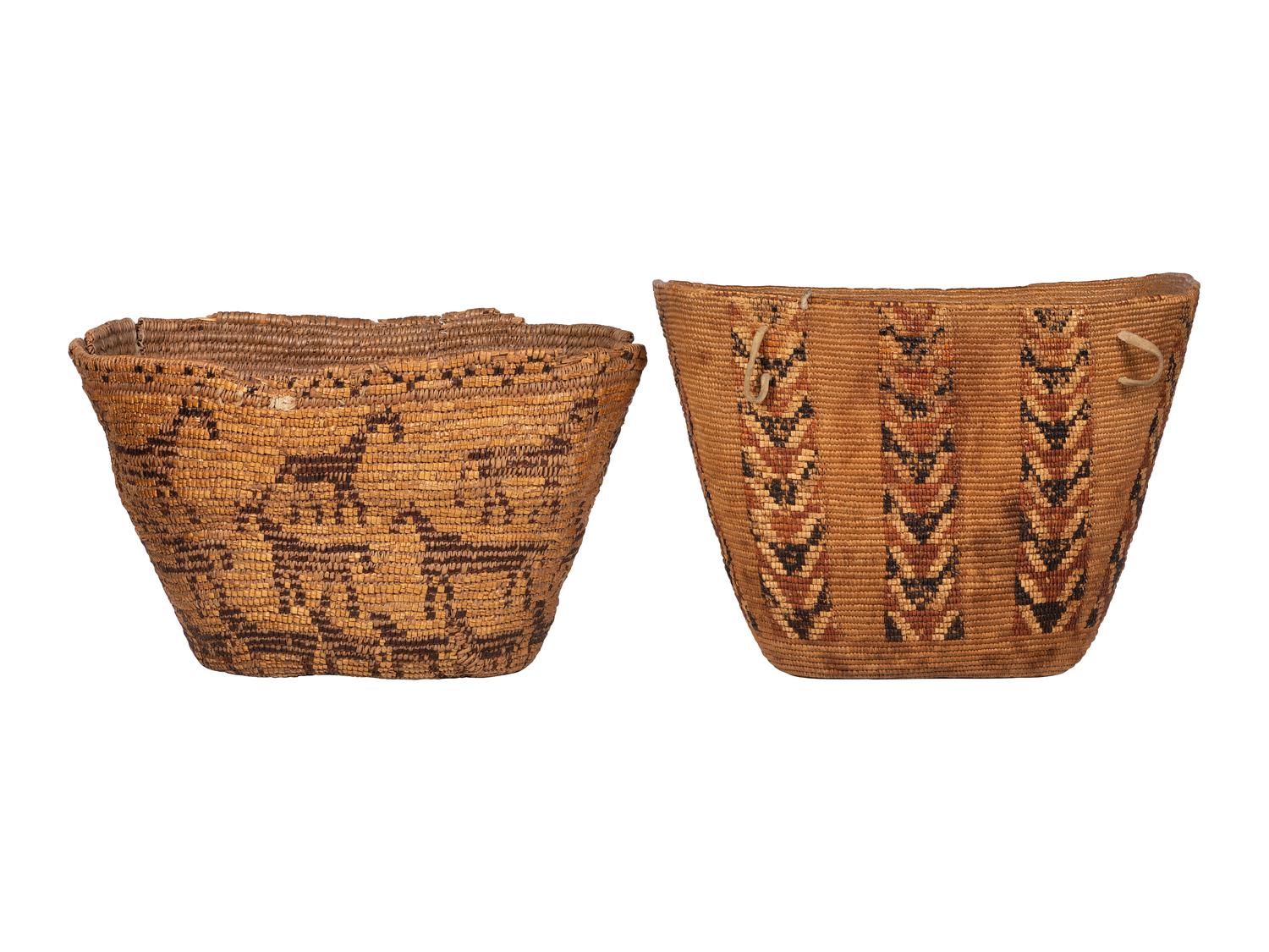 Pair of Salish Imbricated Polychrome Burden Baskets