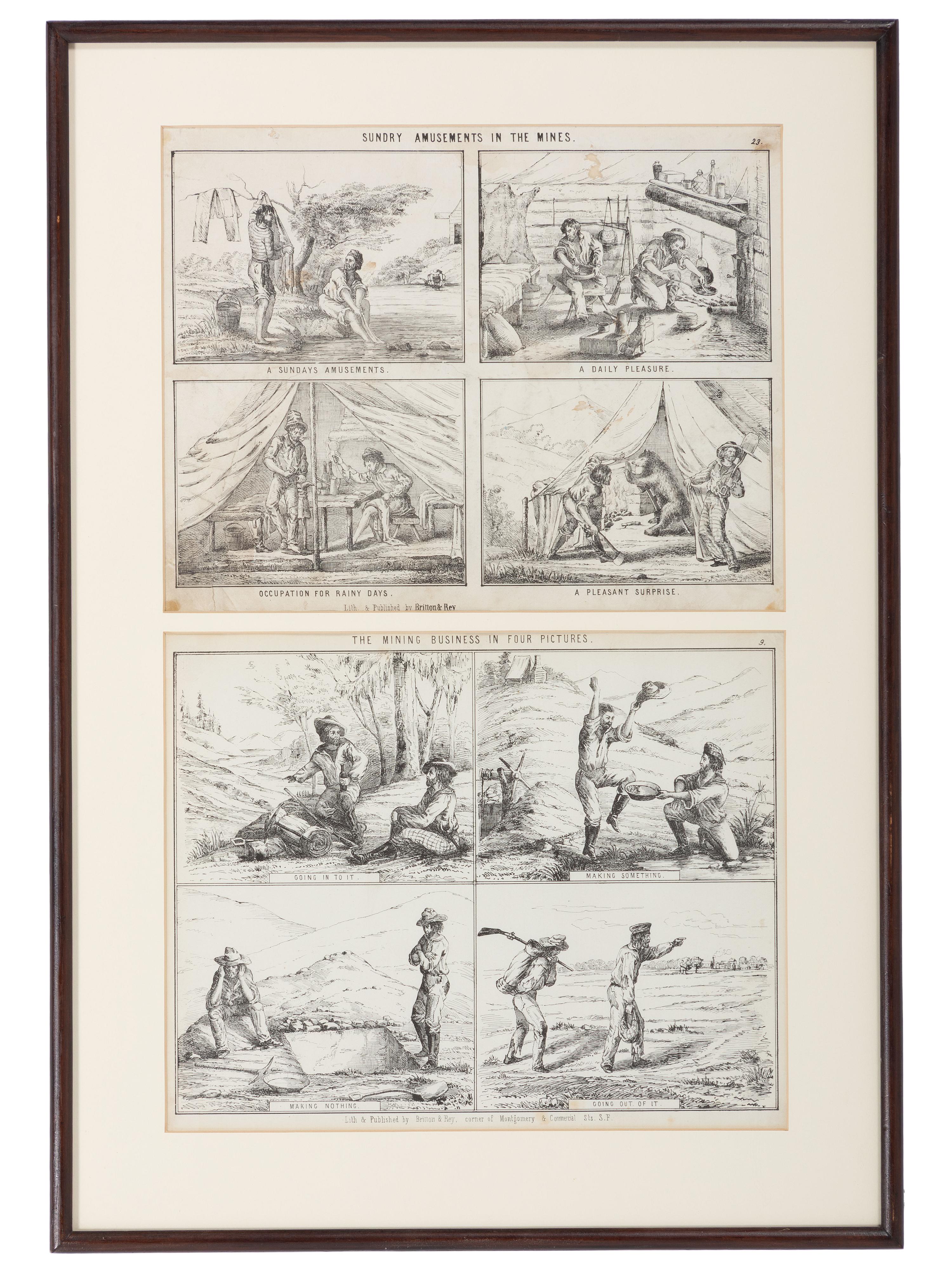 [MINING]. Two pictorial California letter sheets, incl. Sundry Amusements in the Mines .