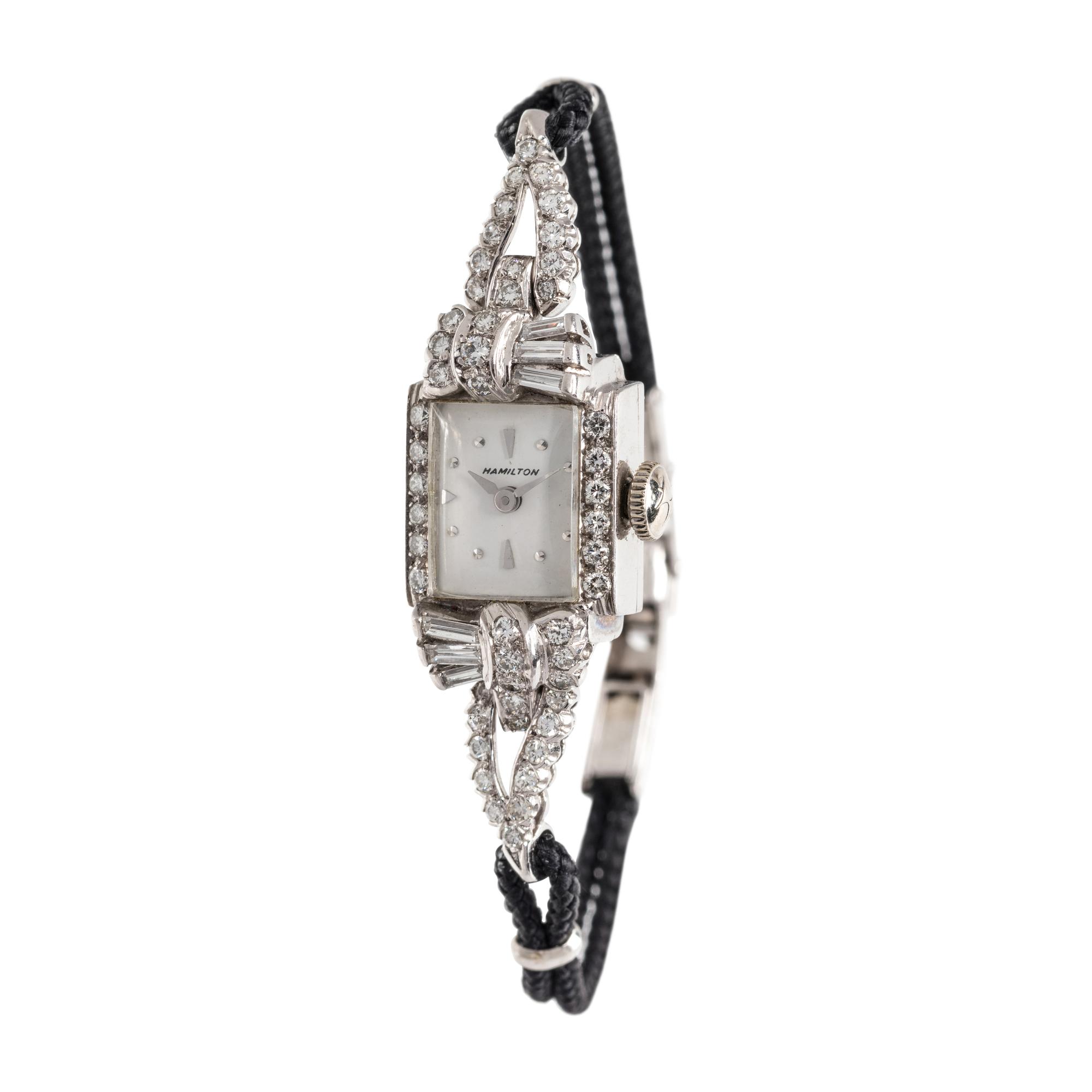 HAMILTON, PLATINUM AND DIAMOND WRISTWATCH