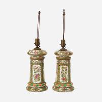 A pair of Chinese Export porcelain Rose Medallion palette jars fitted as lamps 19th century