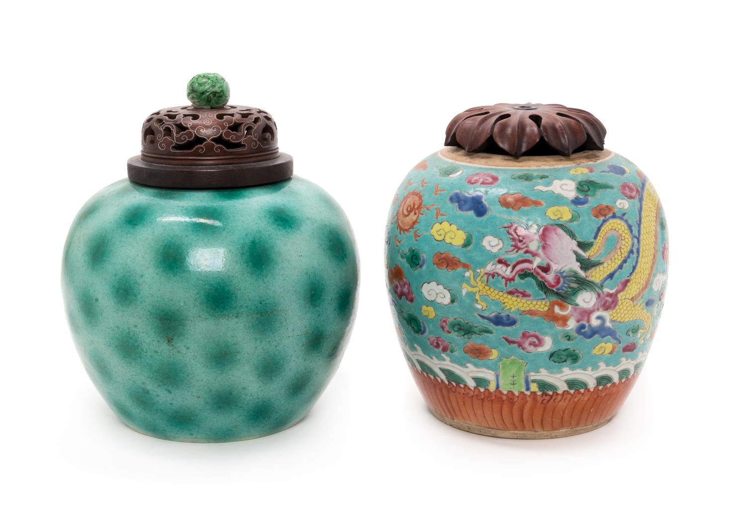 Two Chinese Porcelain Ginger Jars Height of taller 10 1/2 inches. — LATE 19TH/EARLY 20TH CENTURY