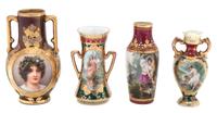 A Group of Continental Porcelain Cabinet Vases Height of first 4 inches.