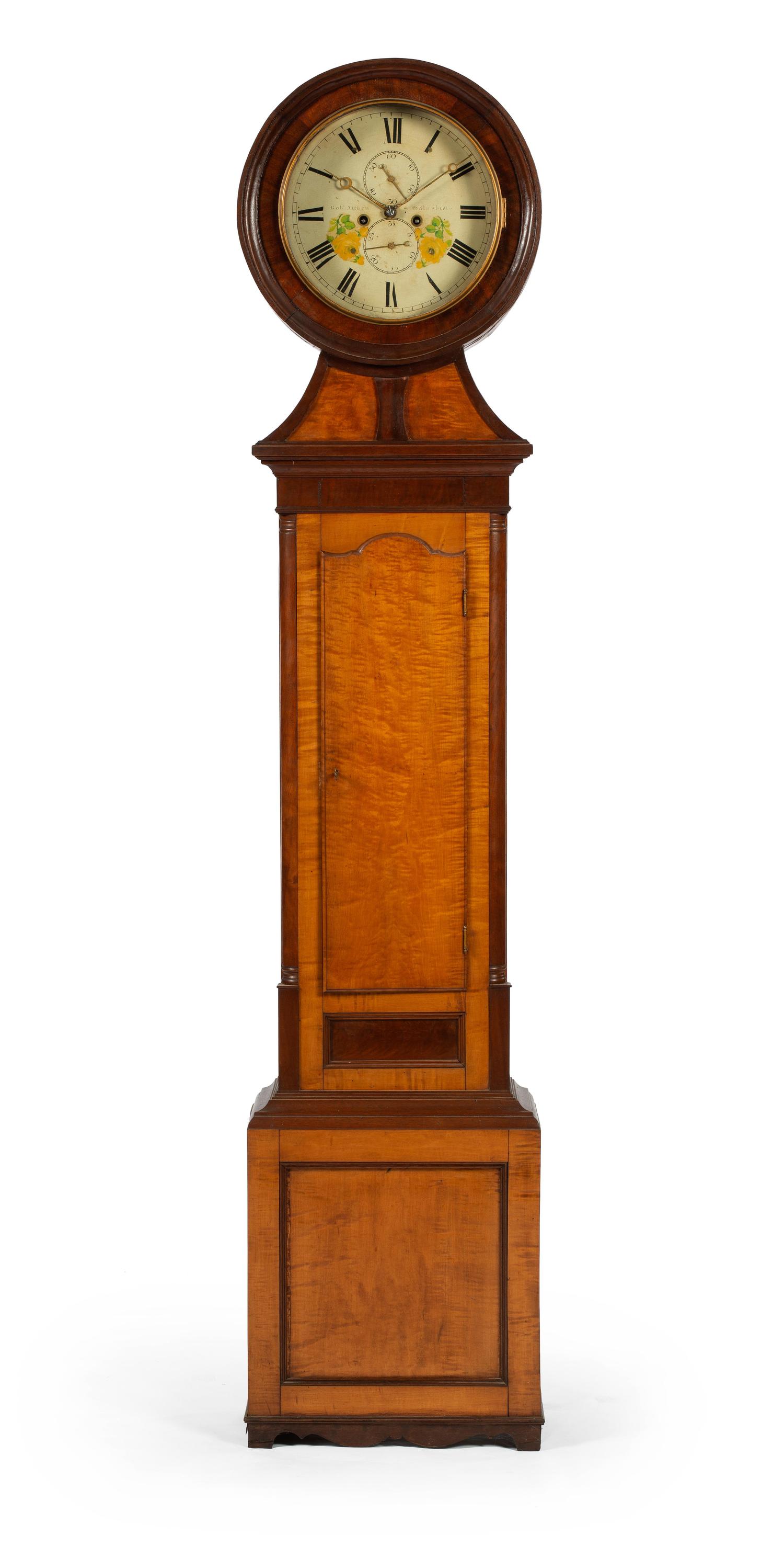 A Scottish Maple, Walnut and Mahogany Tall Case Clock