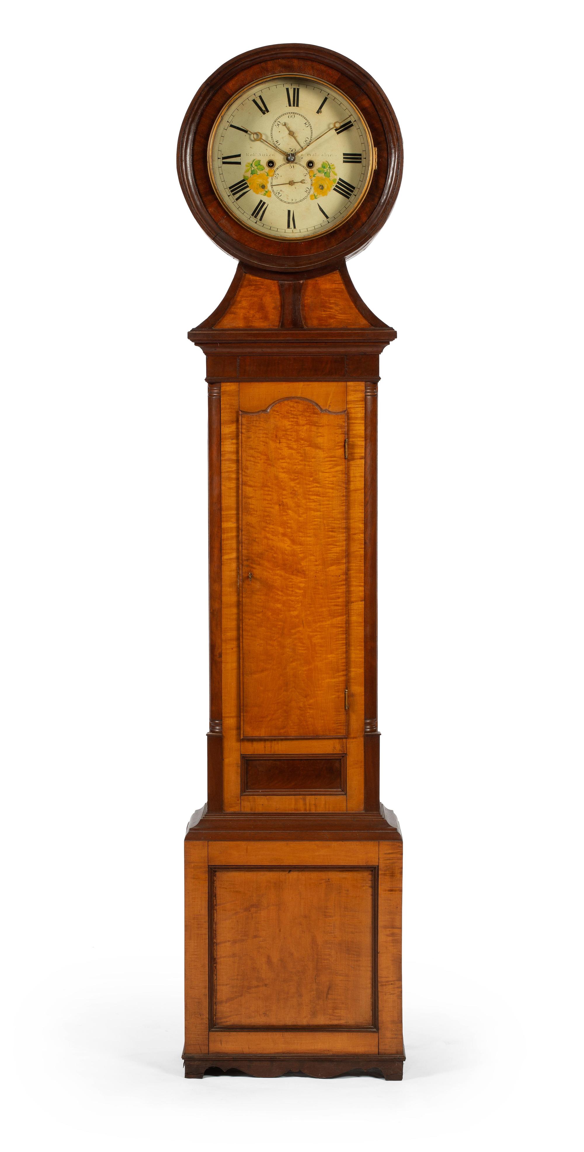 A Scottish Maple, Walnut and Mahogany Tall Case Clock