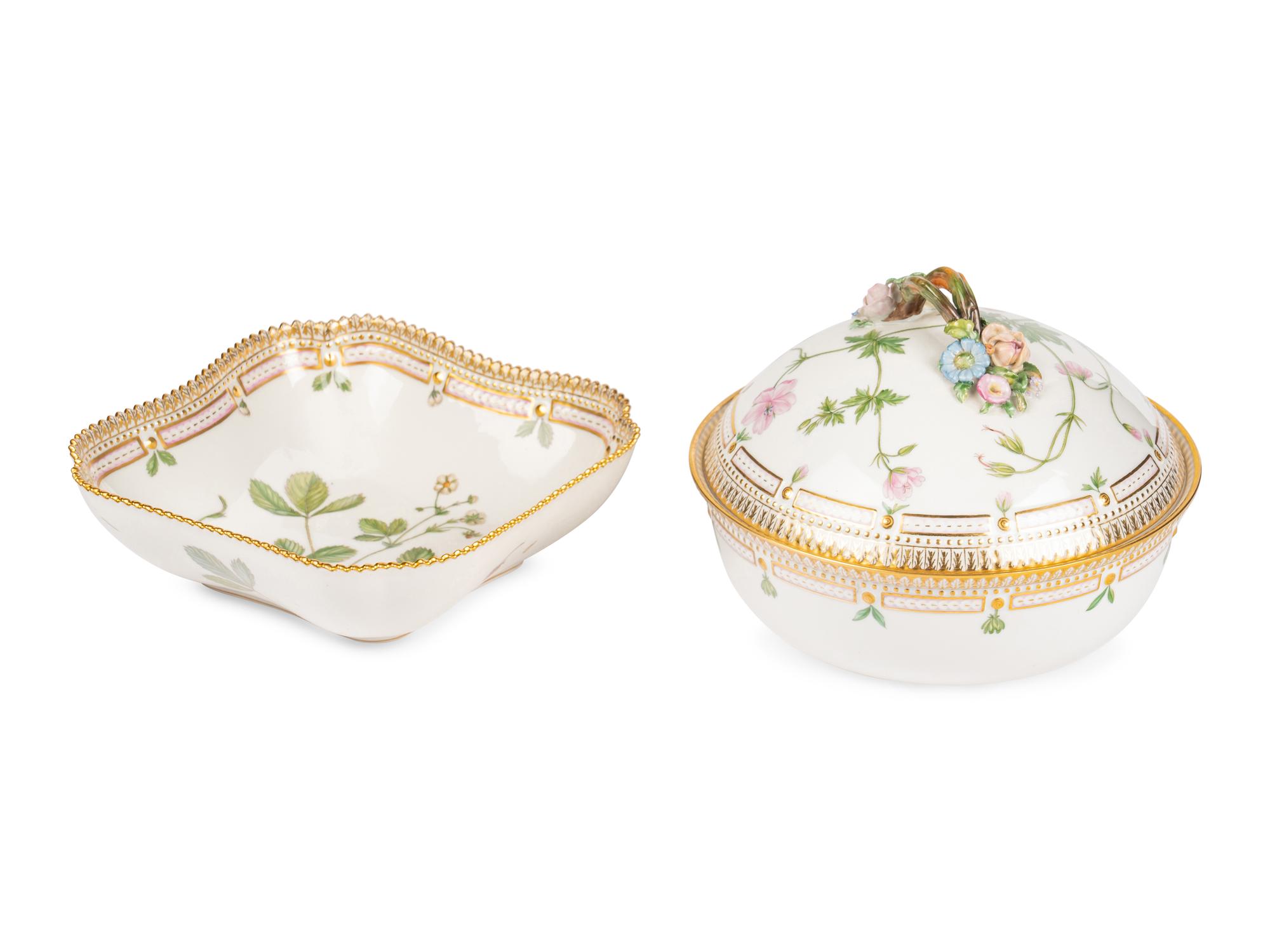 A Royal Copenhagen Flora Danica Porcelain Covered Vegetable Dish and Salad Bowl