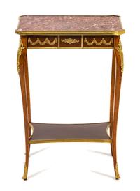 A Louis XV Style Gilt Bronze Mounted Mahogany Occasional Table, Height 29 1/4 x width 19 1/2 x depth 12 1/4 inches.