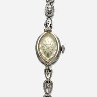A lady's white gold diamond bracelet watch, Hamilton