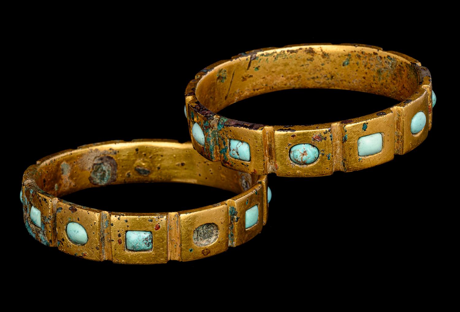 A Pair of Bactrian Gold and Turquoise Bracelets