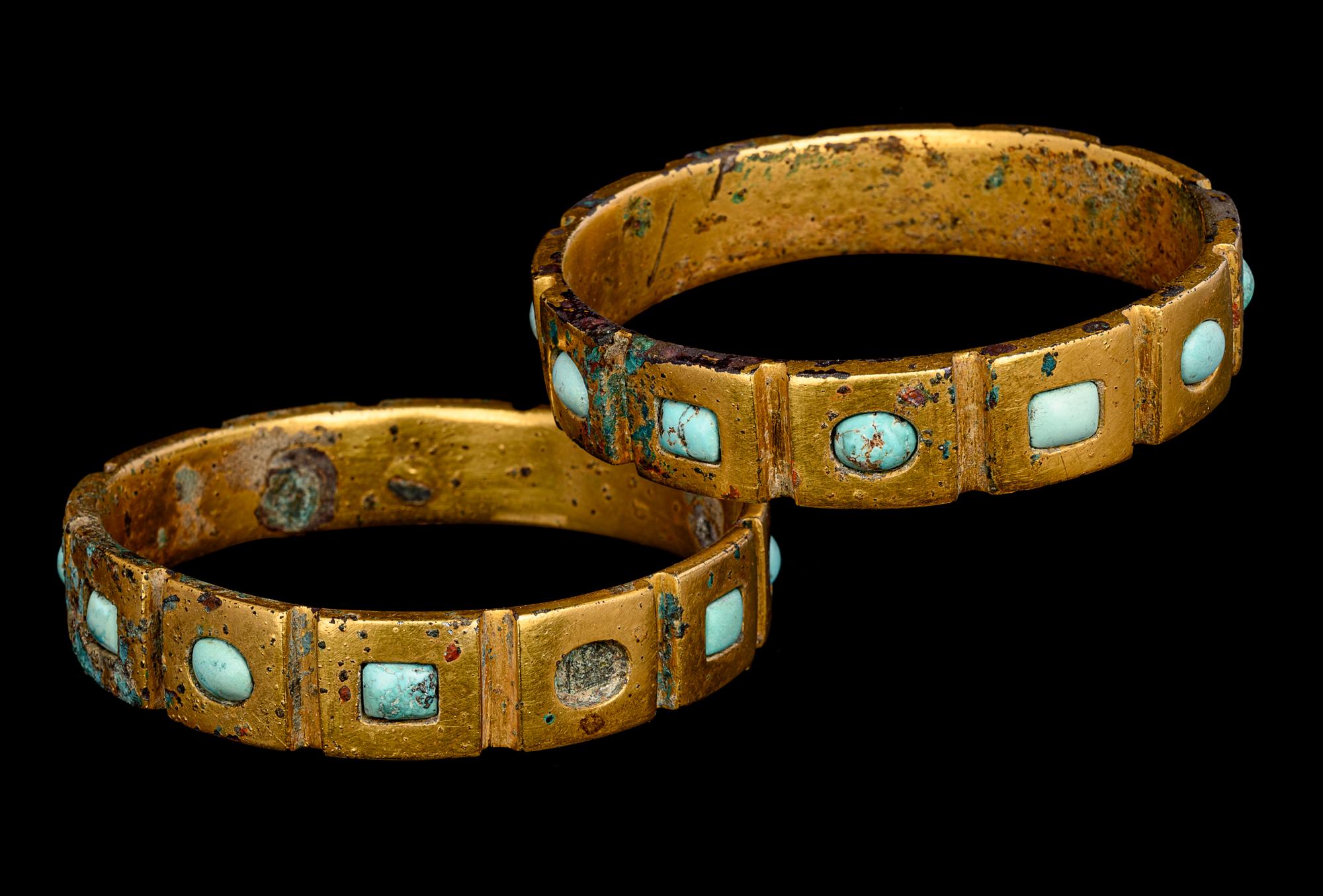 A Pair of Bactrian Gold and Turquoise Bracelets