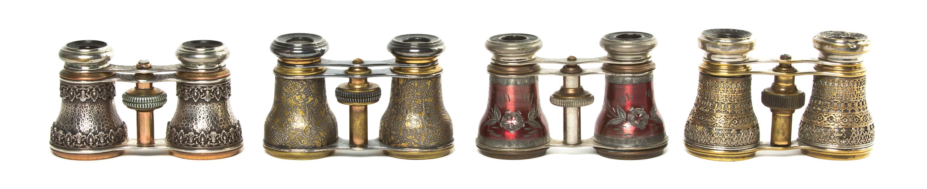 Four Pairs of French Opera Glasses, Width 4 1/8 inches.