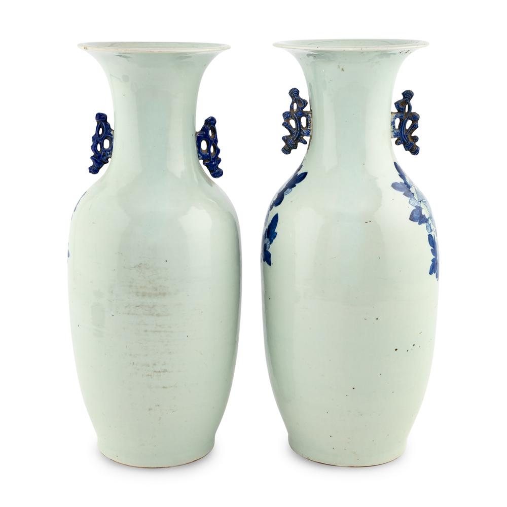 A Pair of Chinese Export Blue and White Porcelain Vases