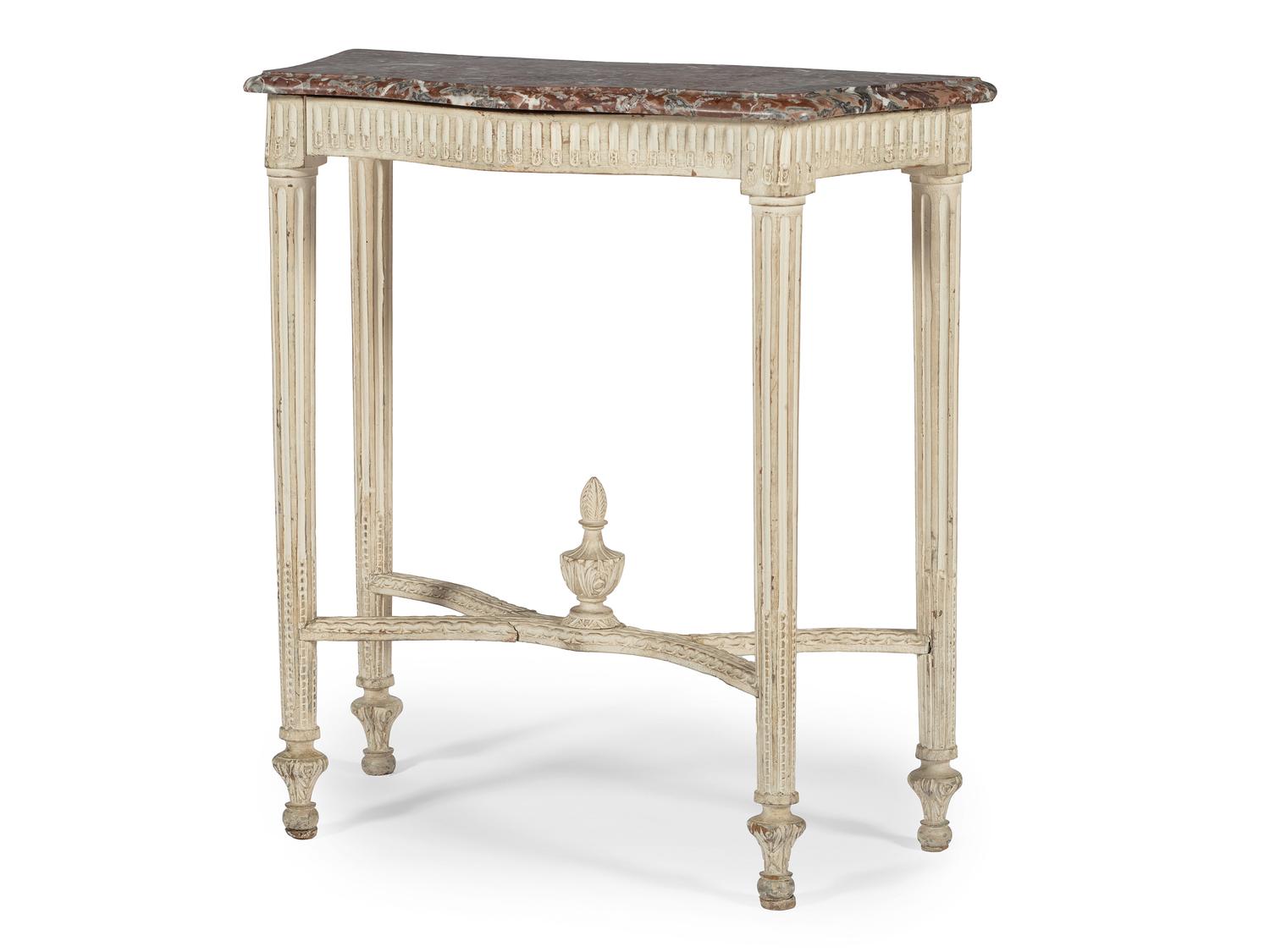 A Louis XVI Style White-Painted Marble-Top Console Table