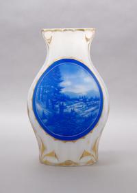 A Cased Opaline Glass Vase, Height 10 1/2 inches.