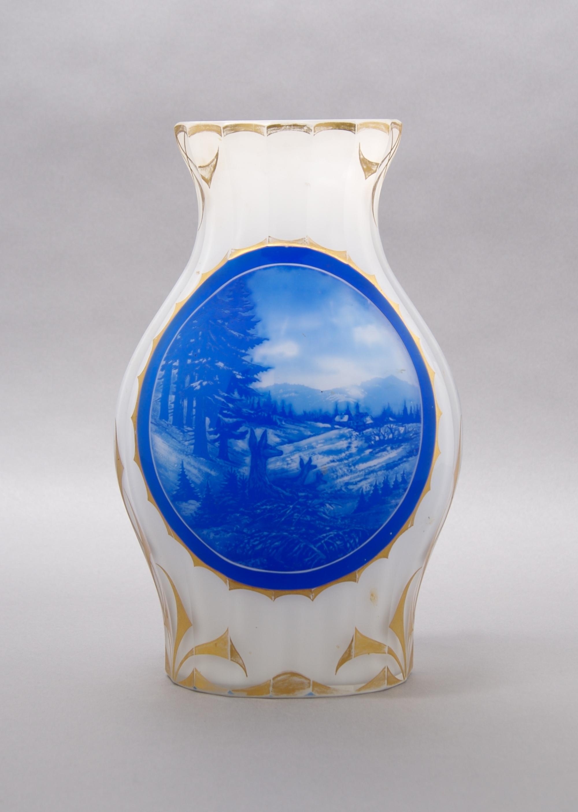 A Cased Opaline Glass Vase, Height 10 1/2 inches.