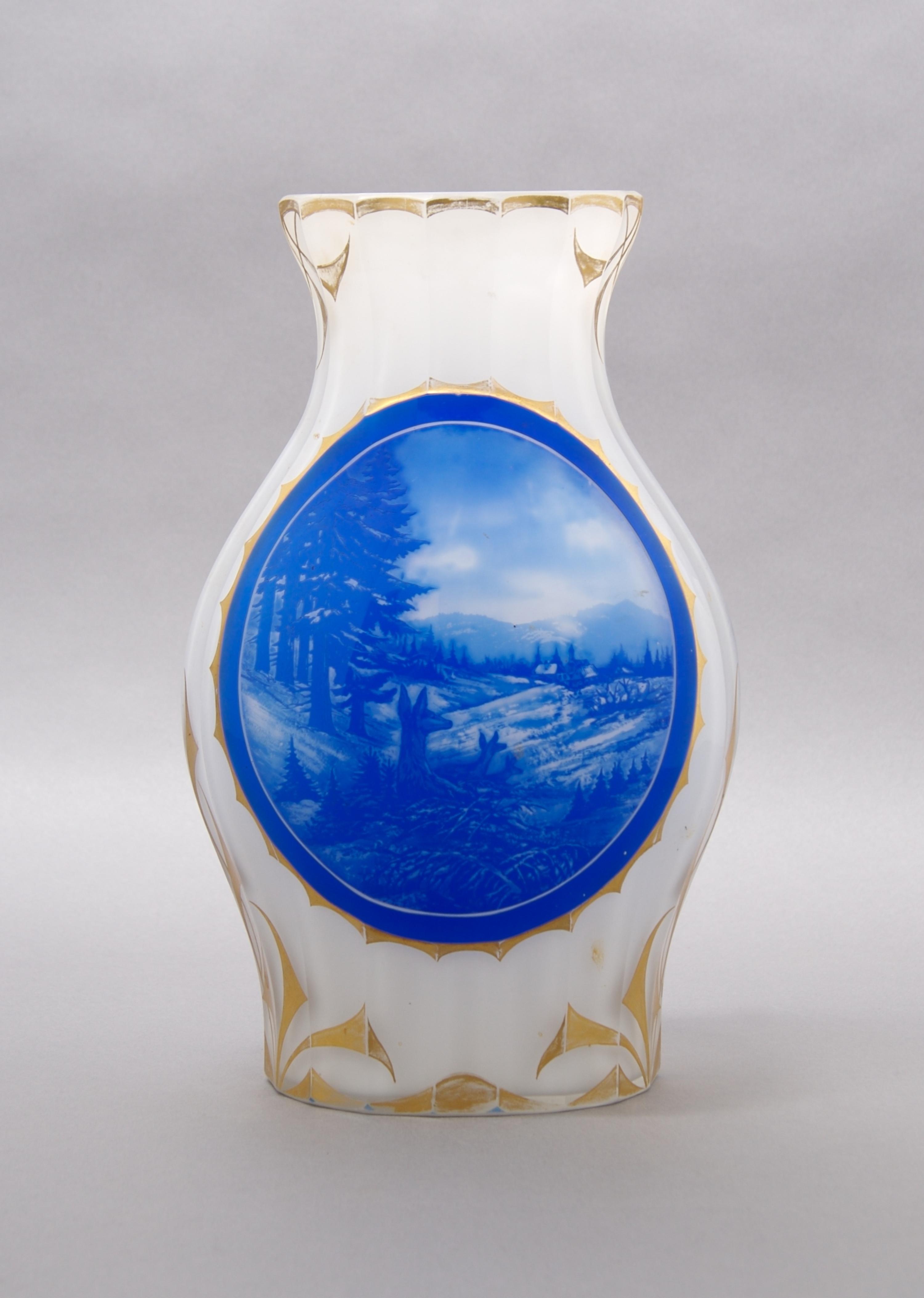 A Cased Opaline Glass Vase, Height 10 1/2 inches.