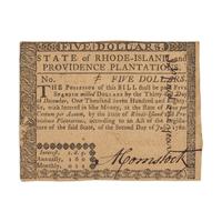 [American Revolution] Rhode Island Five-Dollar Note, Signed by a New England Physician and Statesman