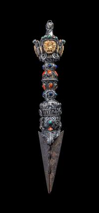 A Tibetan Hardstone Inset Silver Vajra