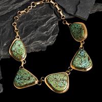 Tommy Jackson (Diné, b. 1958) — 14K Gold and Gem Grade Turquoise Necklace and Matching Clip Earrings
