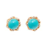 YELLOW GOLD, TREATED TURQUOISE AND SEED PEARL EARCLIPS