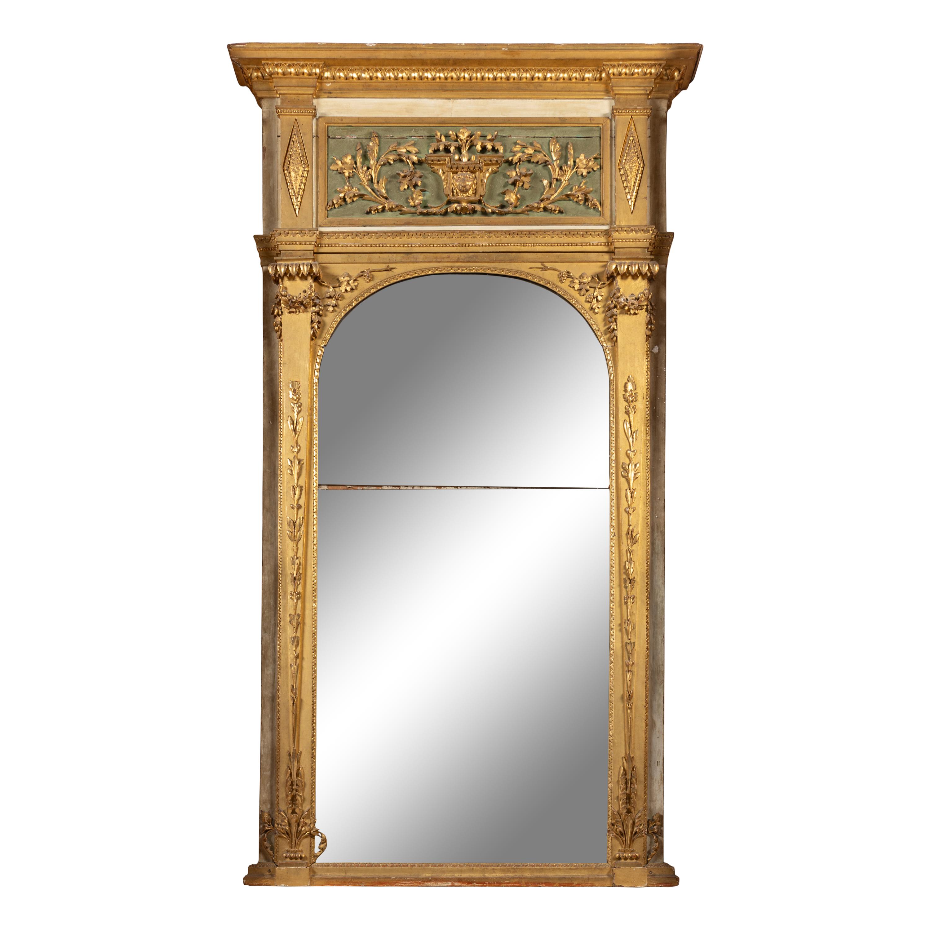 An Italian Neoclassical Carved and Paint-Decorated Giltwood Pier Mirror