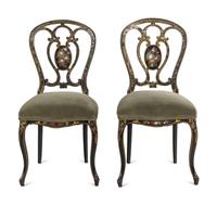 A Pair of French Mother-of-Pearl Inlaid Ebonized Side Chairs