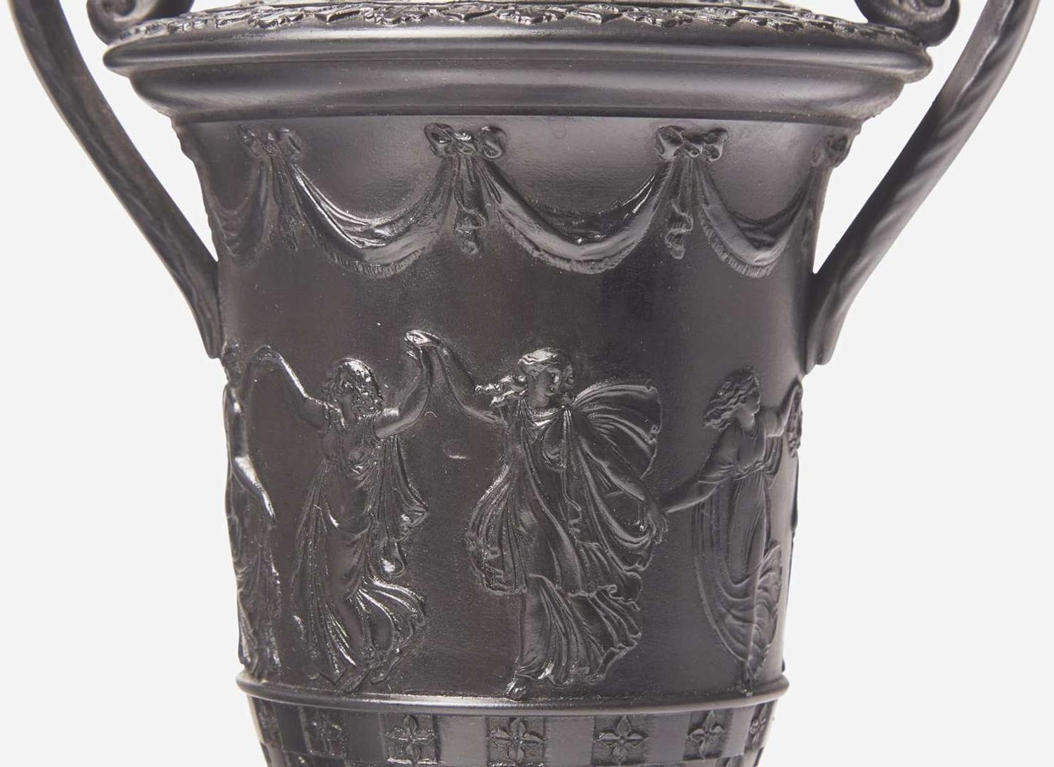 A Wedgwood Diced Black Basalt Vase and Cover, UK, late 19th century