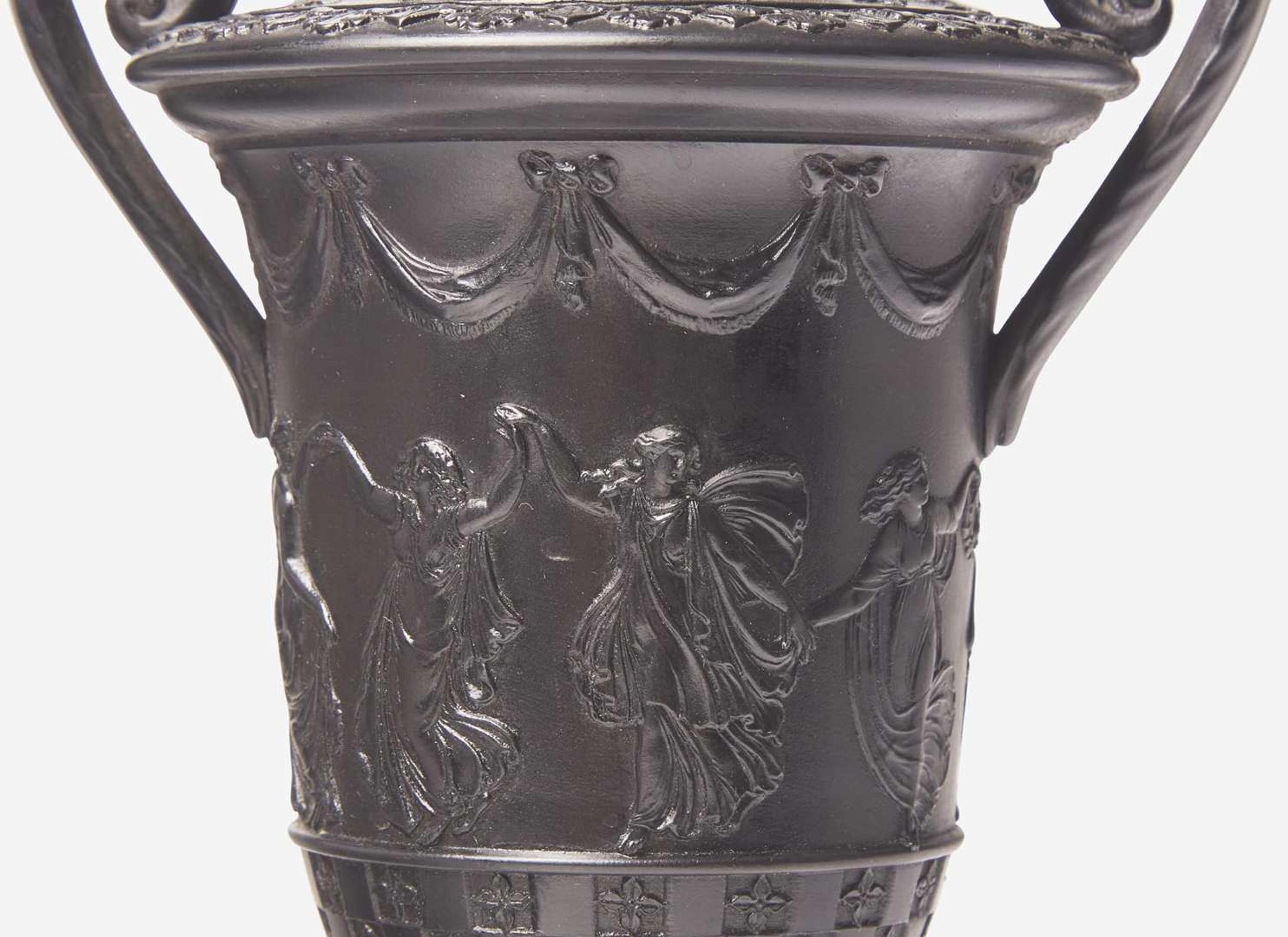 A Wedgwood Diced Black Basalt Vase and Cover, UK, late 19th century