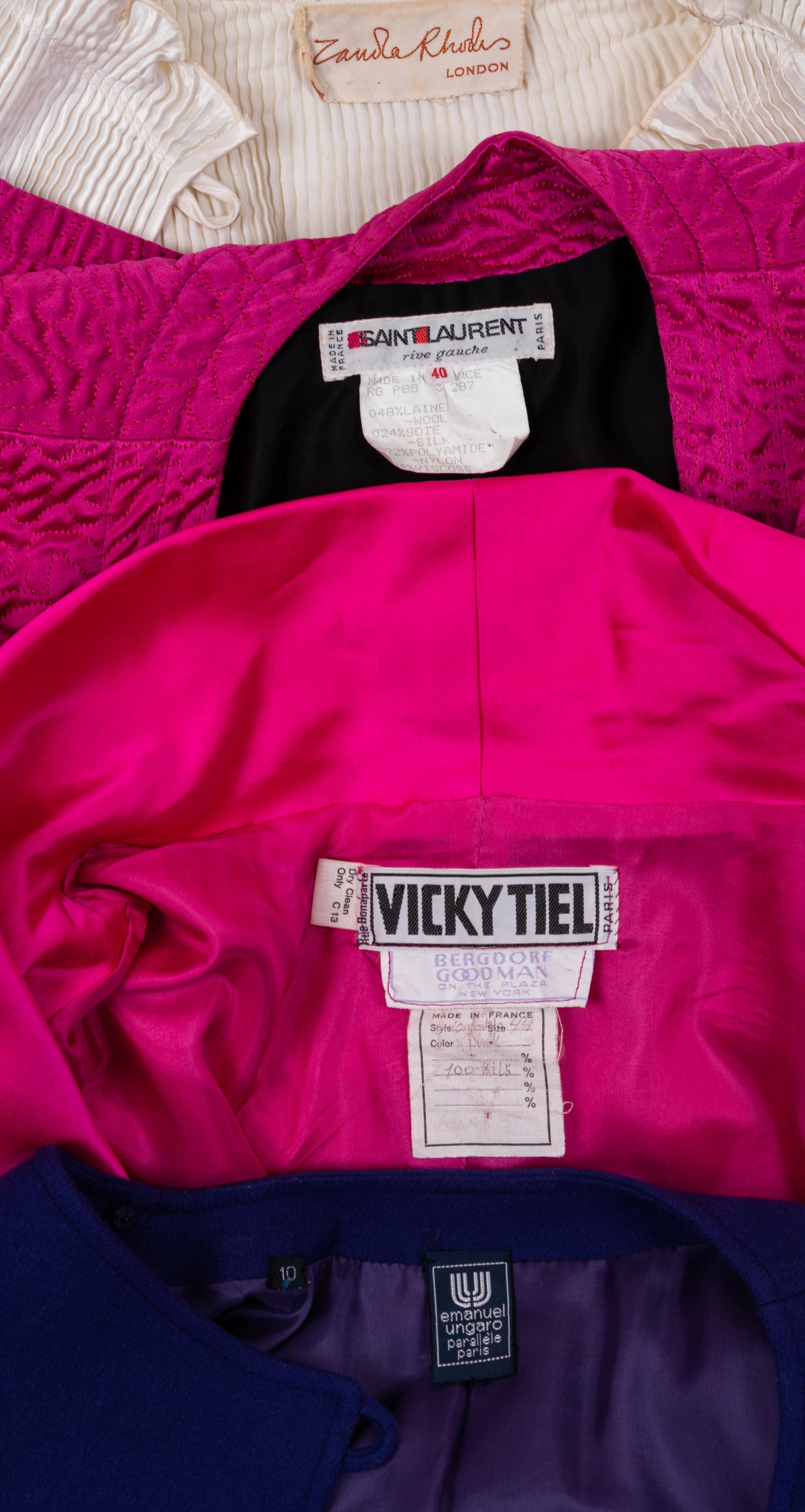 Four Designer Jackets and Bolero: One Vicky Tiel, One Zandra Rhodes, One Yves Saint Laurent Rive Gauche, One Ungaro, 1980-90s
