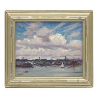 George William Sotter (American, 1879-1953) — Gloucester Harbor with Billowing Clouds