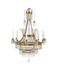 A Continental Gustavian Style Gilt Metal and Crystal 12-Light Chandelier — 19TH CENTURY
