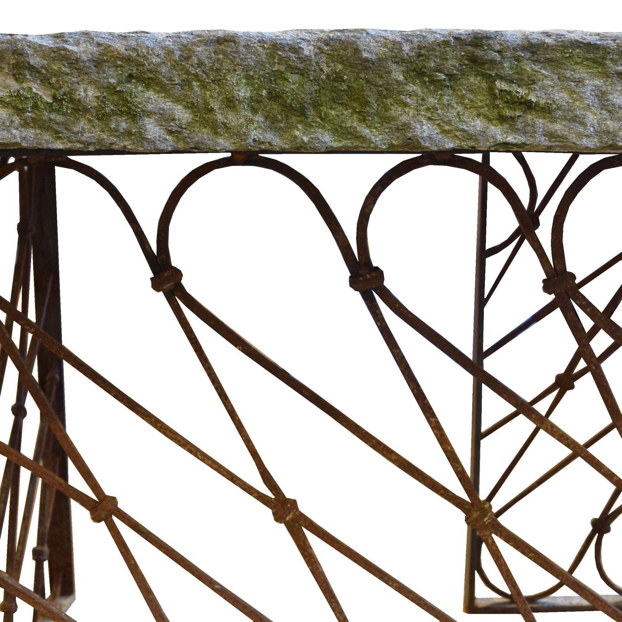 A Stone and Wrought Iron Table 98" W x 47" D x 31.5" H — Italy, 17th Century and Later