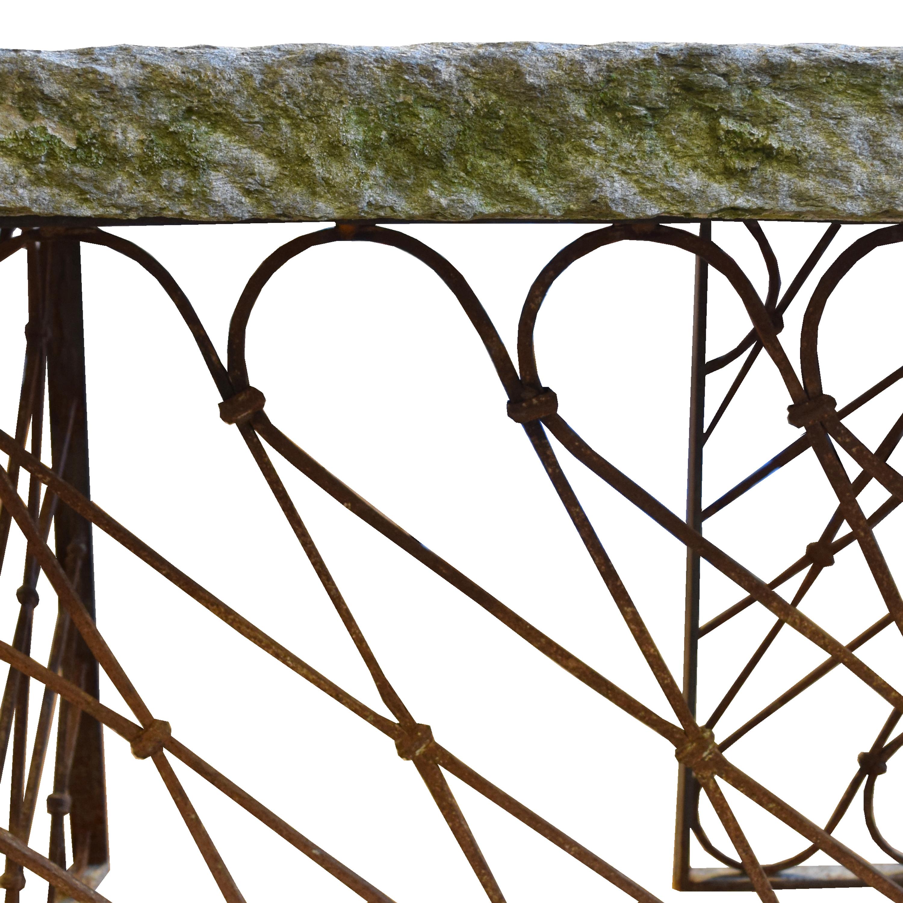 A Stone and Wrought Iron Table 98" W x 47" D x 31.5" H — Italy, 17th Century and Later