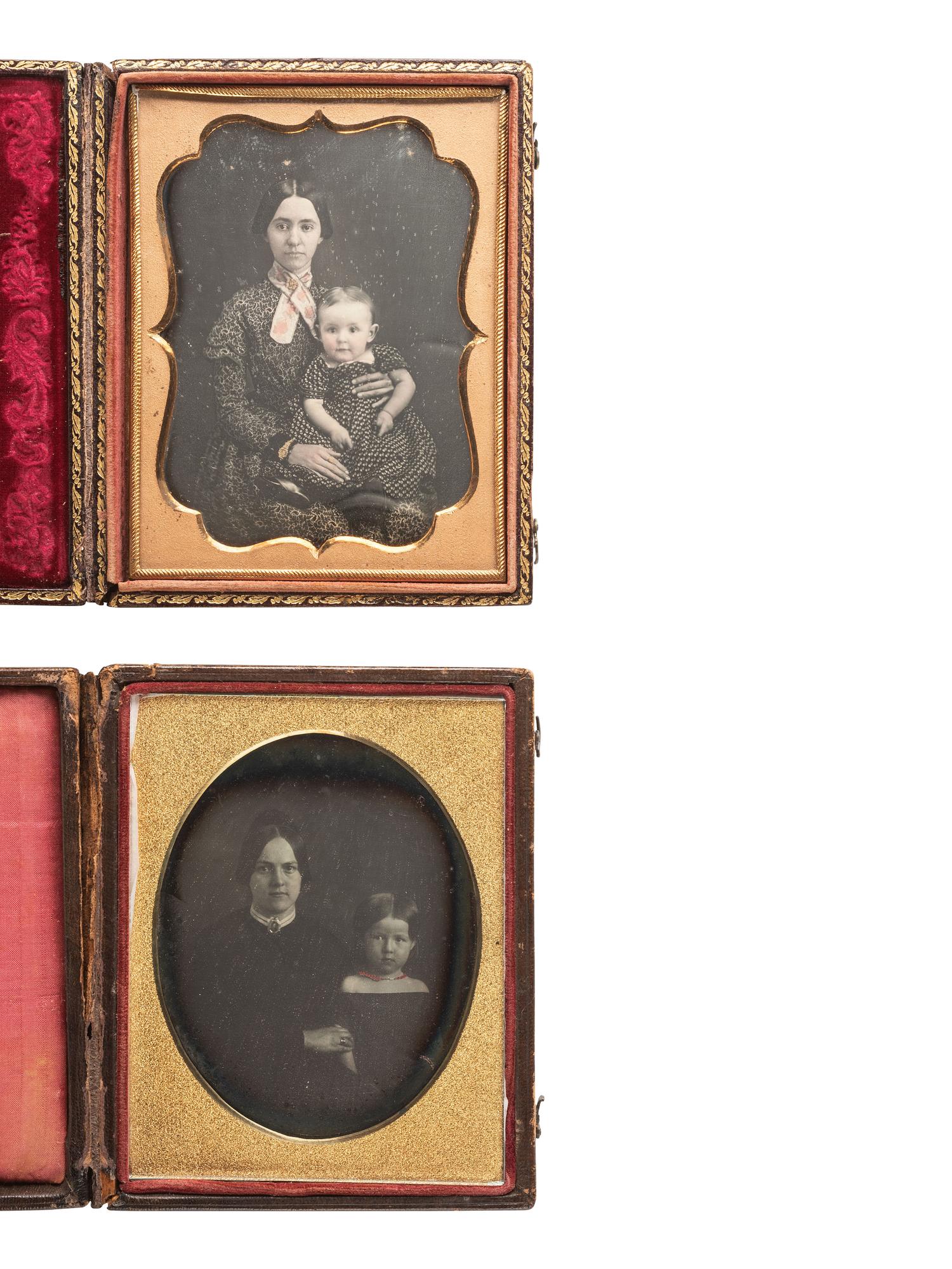 [EARLY PHOTOGRAPHY]. 8 quarter plate and sixth plate daguerreotypes of families and siblings.