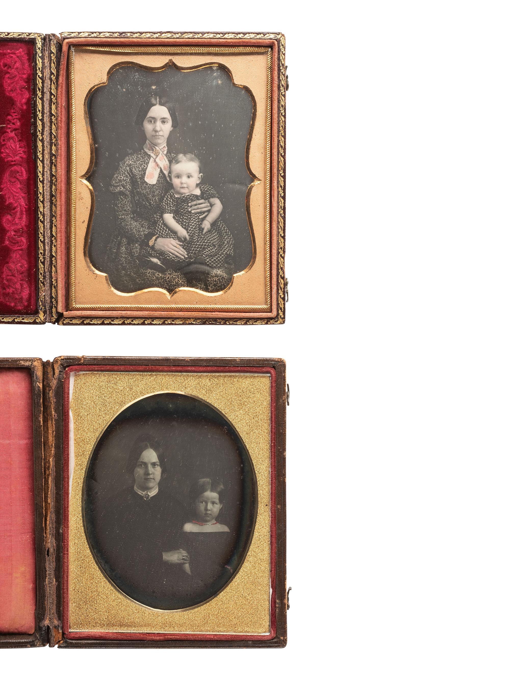 [EARLY PHOTOGRAPHY]. 8 quarter plate and sixth plate daguerreotypes of families and siblings.