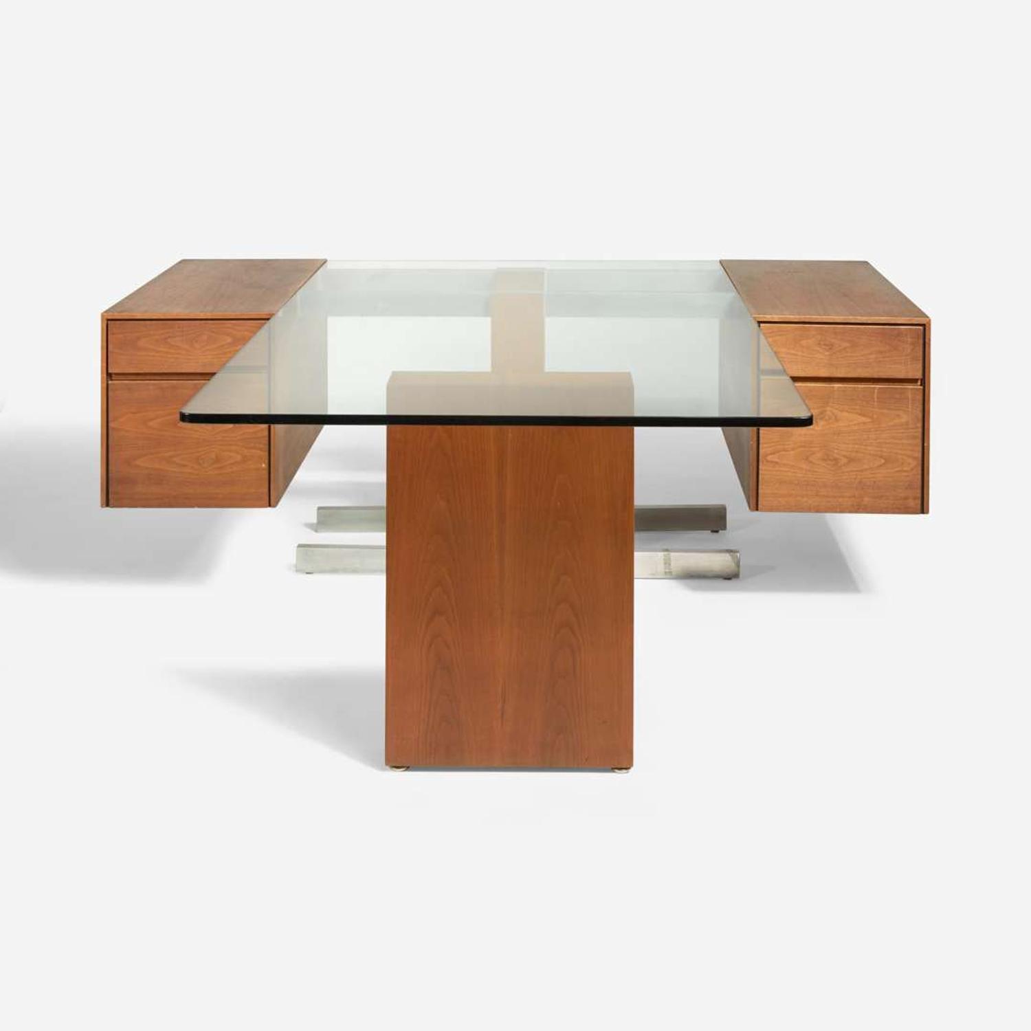 Vladimir Kagan (American, 1927-2016) Glass-Top Cantilevered Partner's Desk, 6990 Series, USA, circa 1970