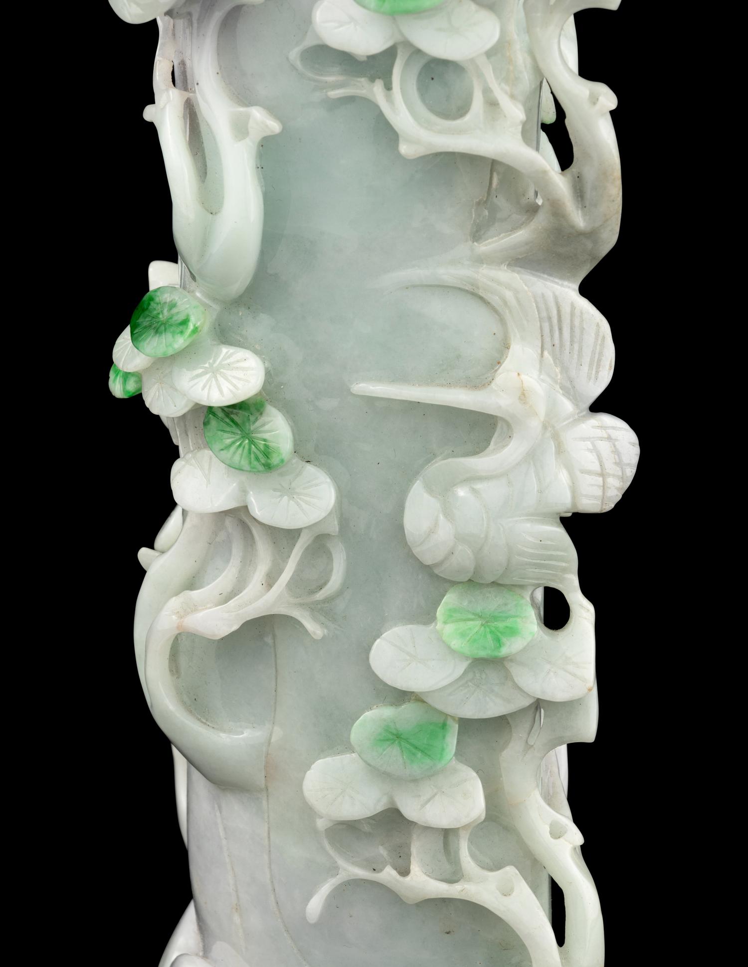 An Apple Green and Lavender Jadeite Vase
