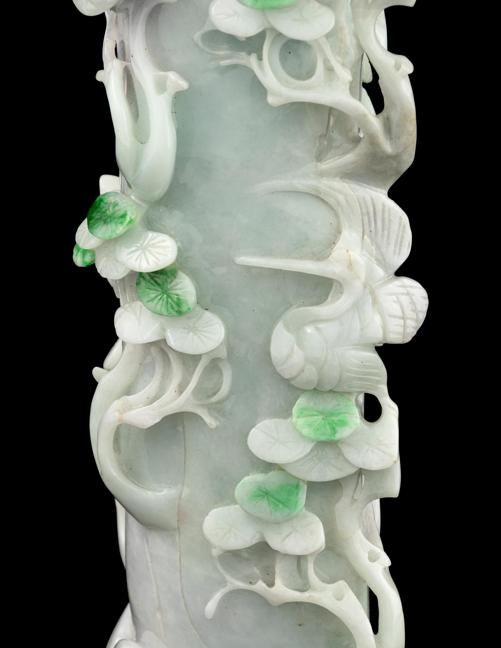An Apple Green and Lavender Jadeite Vase