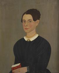 Attributed to George G. Hartwell (1815-1901), A Portrait of a Lady in Black Holding A Red Book