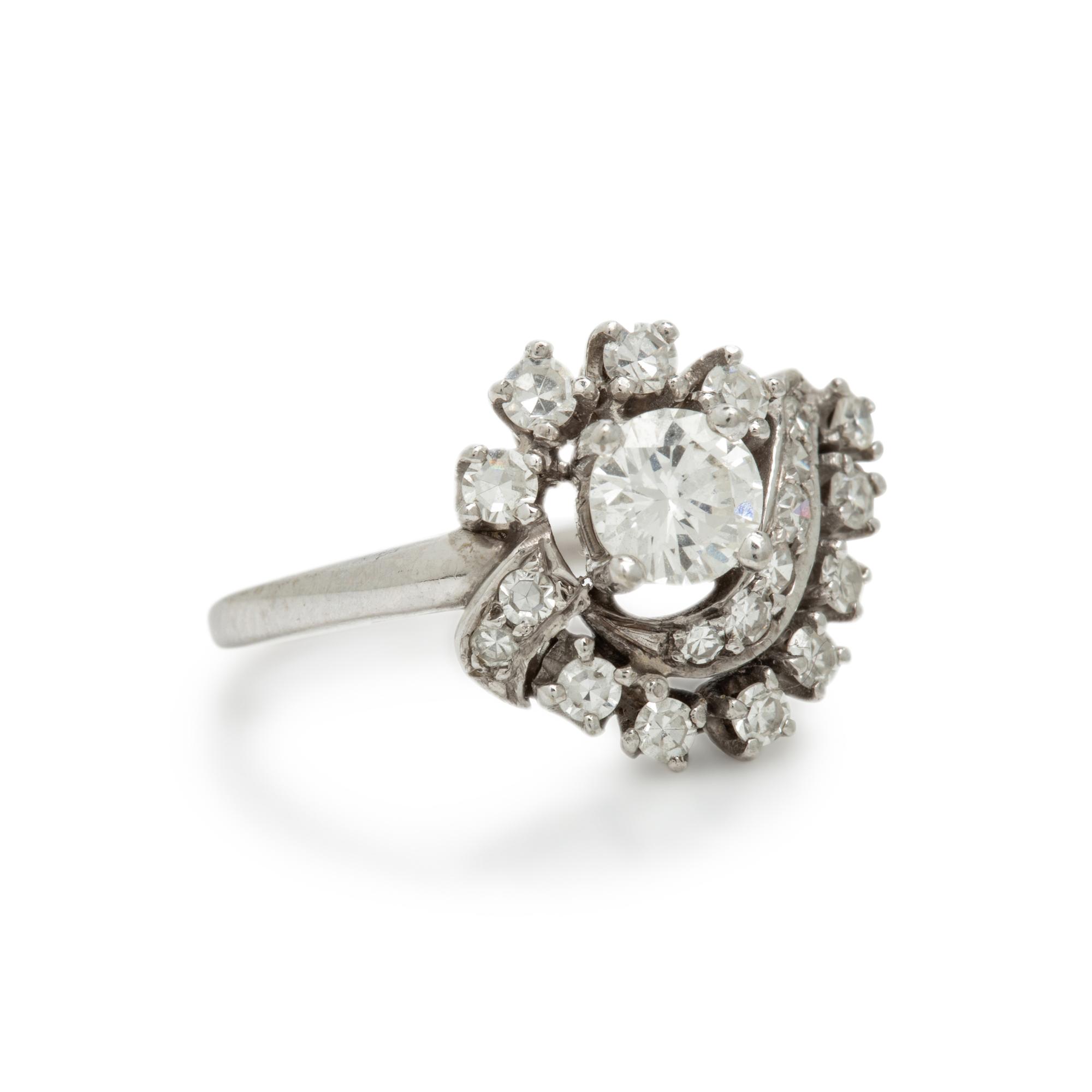 Diamond and White Gold Swirl Ring