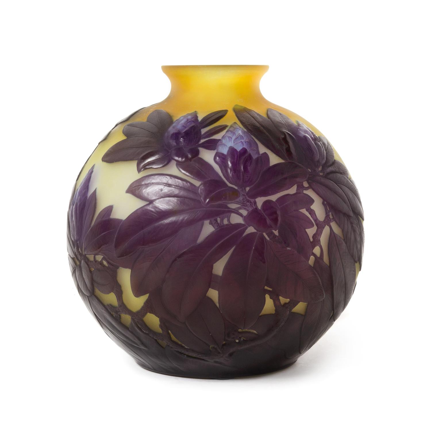 Emile Galle, (French, 1846-1904), a mold blown cameo glass vase, with rhododendron decoration