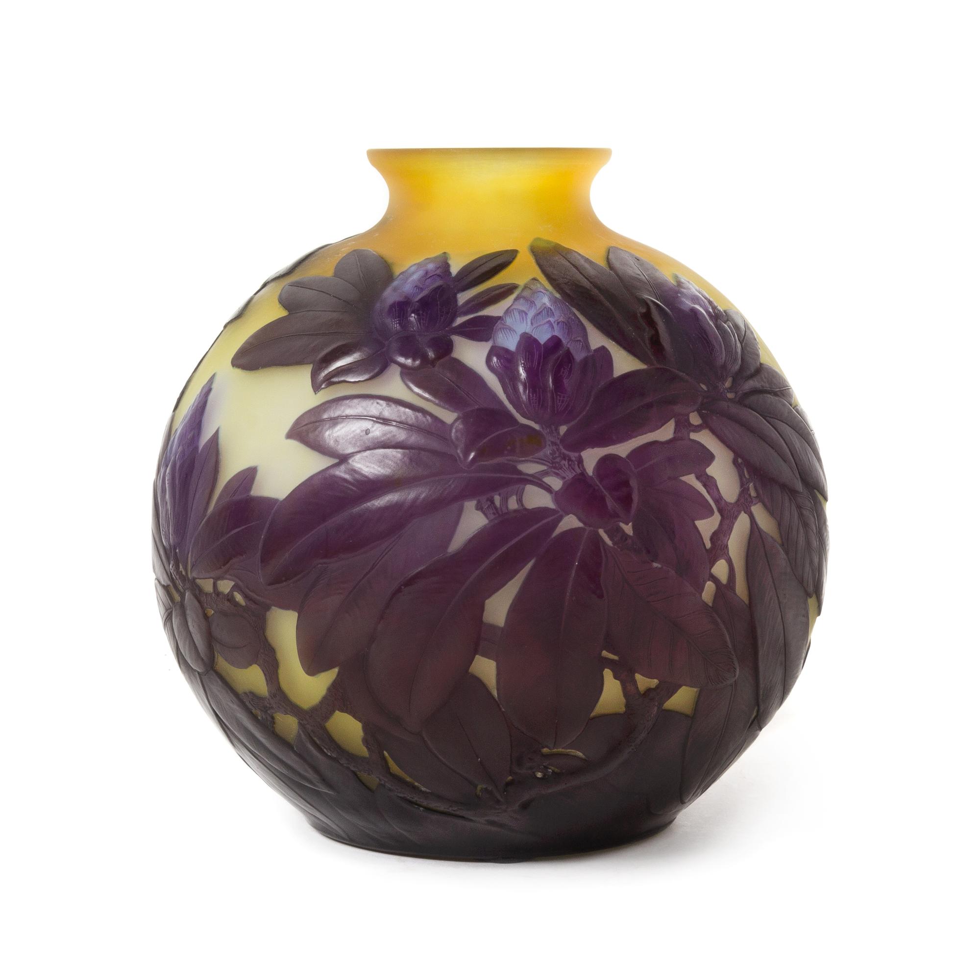 Emile Galle, (French, 1846-1904), a mold blown cameo glass vase, with rhododendron decoration